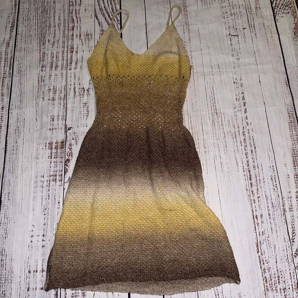 Unbranded Gradient Metallic Crochet Knit Ombre Spaghetti Strap Mini Dress